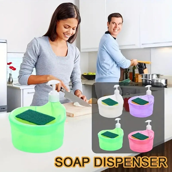 2 in 1 Liquid Soap Dispenser With Scrubber Sponge