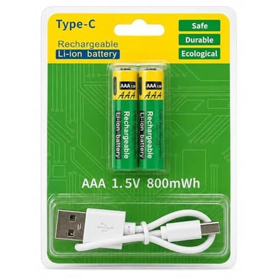2 Pcs Type C Rechargeable Batteries