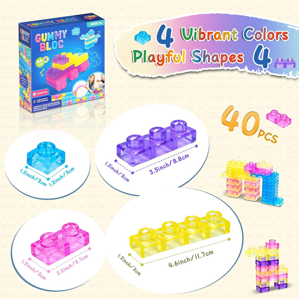 40 Pcs Soft Magic Gummy Building Blocks