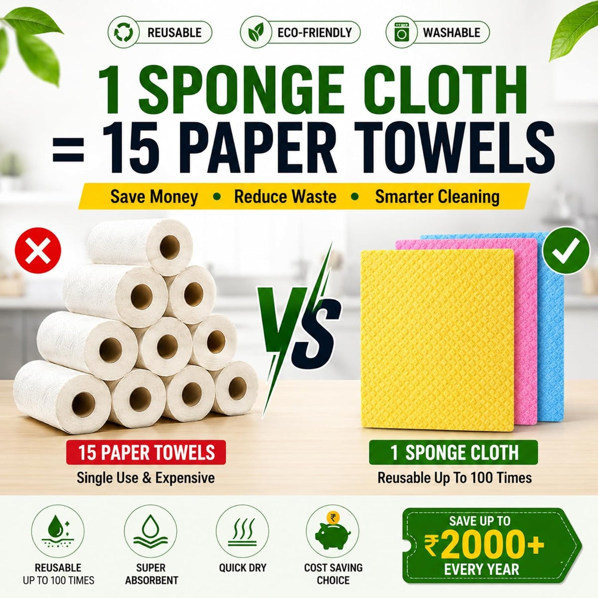 Reusable Cellulose Sponge Wipes